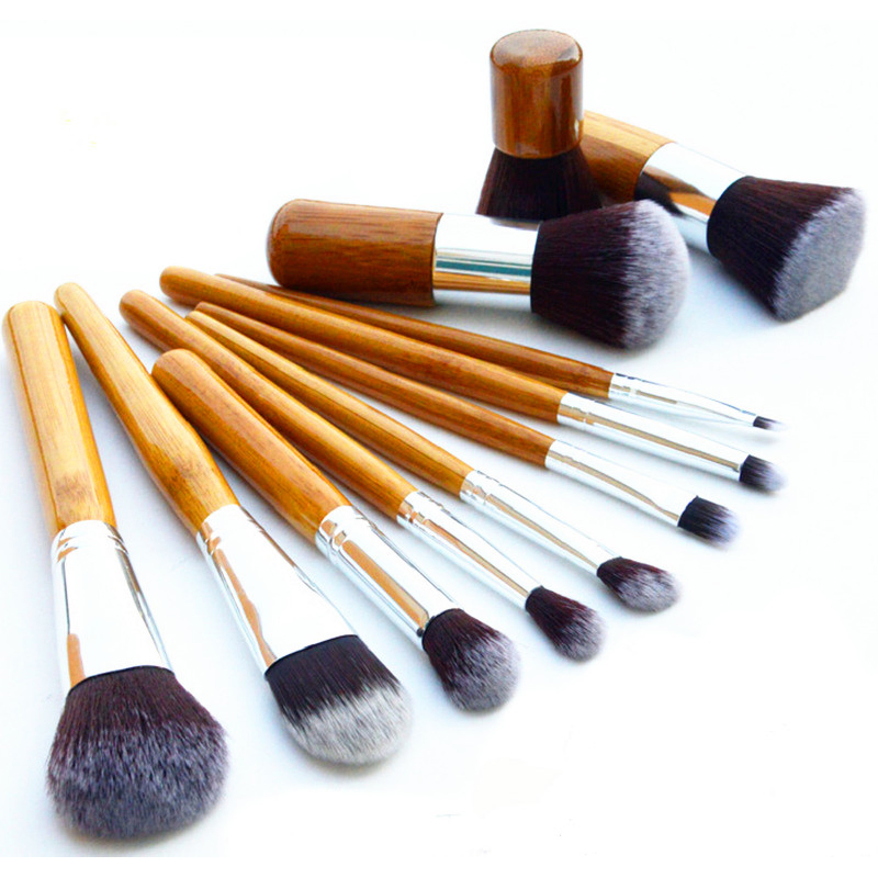 Conjunto de Pincéis de Maquiagem com Cabo de Bambu Beautichen 11PCS Pincéis Sintéticos Kabuki para Pó, Blush, Contorno, Base, Corretivo e Sombras com Bolsa de Tecido