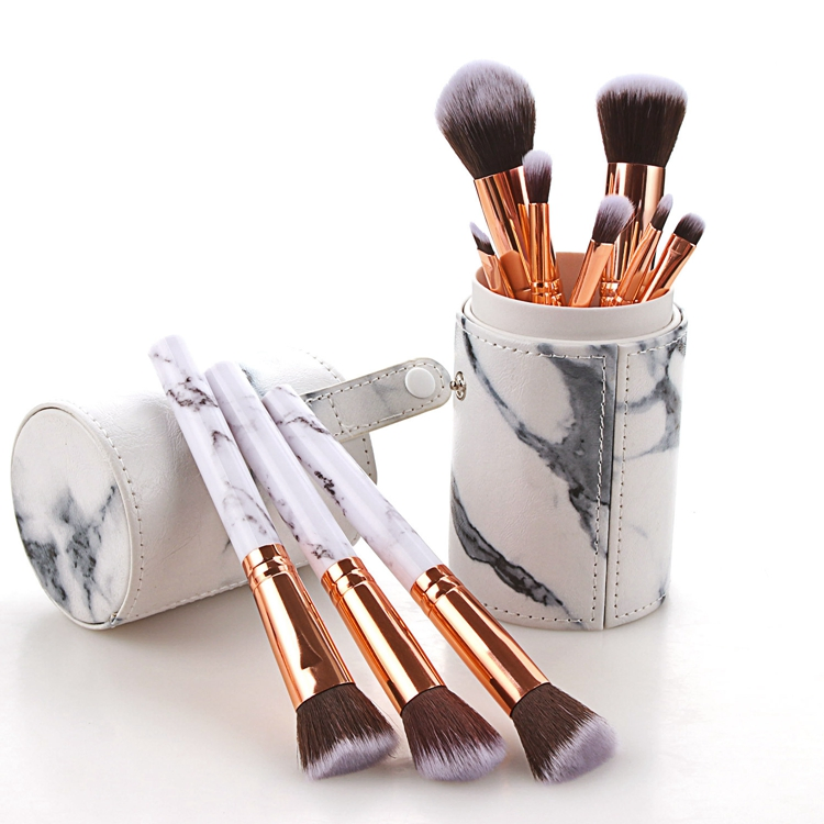Rótulo Privado 10PCS Branco Preto Rosa Mármore Pincéis de Maquiagem Base Pó Blush Contorno Sombra Conjunto de Pincéis de Beleza