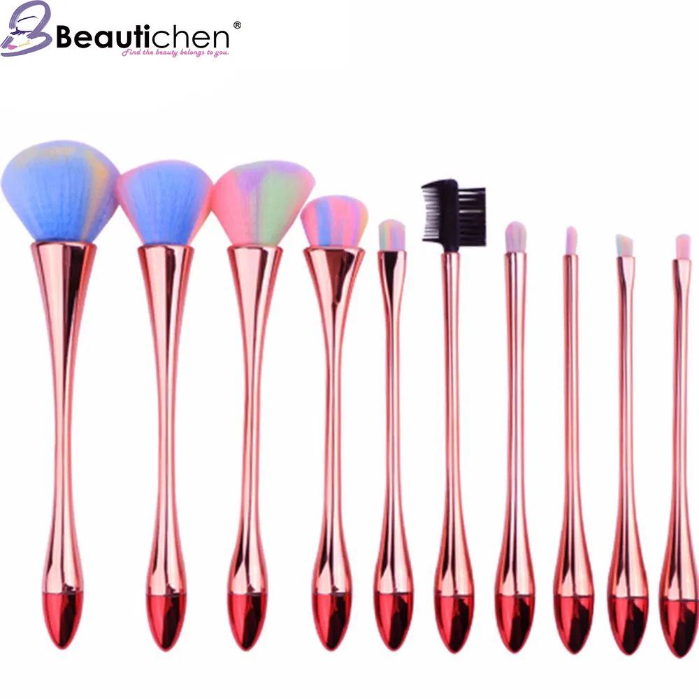 Conjunto de Pincéis de Maquiagem Profissional Beautichen Champagne Fluffy para Pó, Fundação, Blush e Contorno