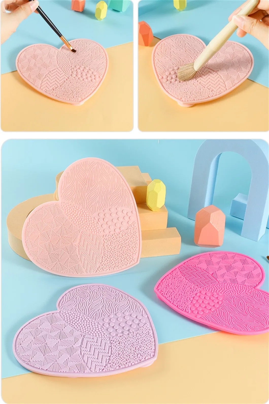 Ferramenta de Limpeza em Forma de Coração, Almofada de Esfregão, Limpador de Silicone para Pincéis de Maquiagem