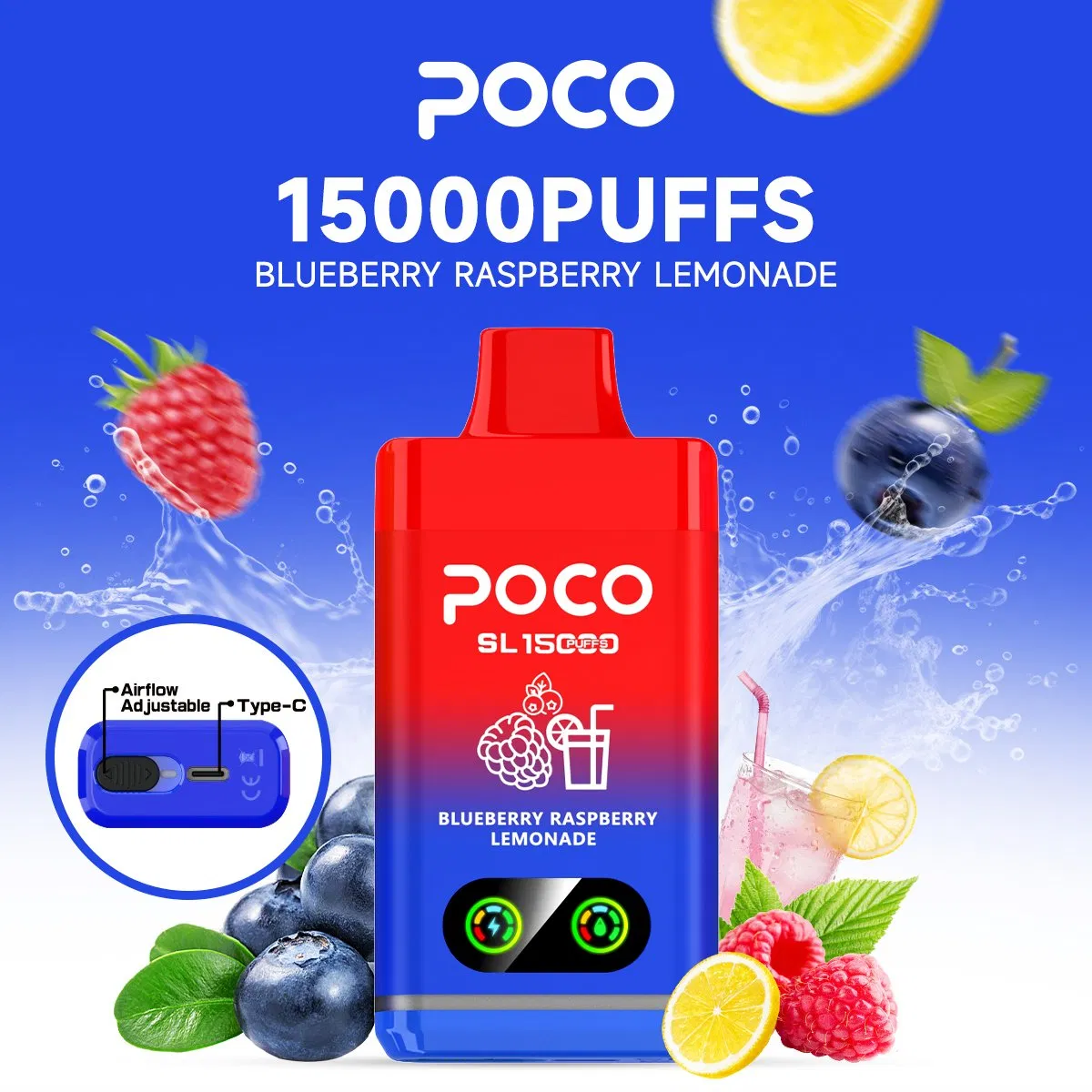 Fluxo de Ar Ajustável Poco SL 15000 15K Puffs Vaper Descartável Tela Digital Recarregável Original Fábrica Atacado UE Entrega Rápida para Alemanha Espanha
