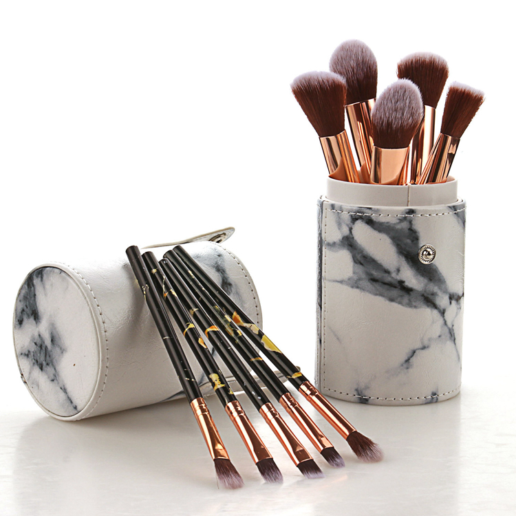 Maquiagem de Mármore Quente Brushes12PCS Conjunto de Pincéis de Maquiagem + Barril de Pincéis Cosméticos Base Pó Blush Contorno Pincel de Maquiagem