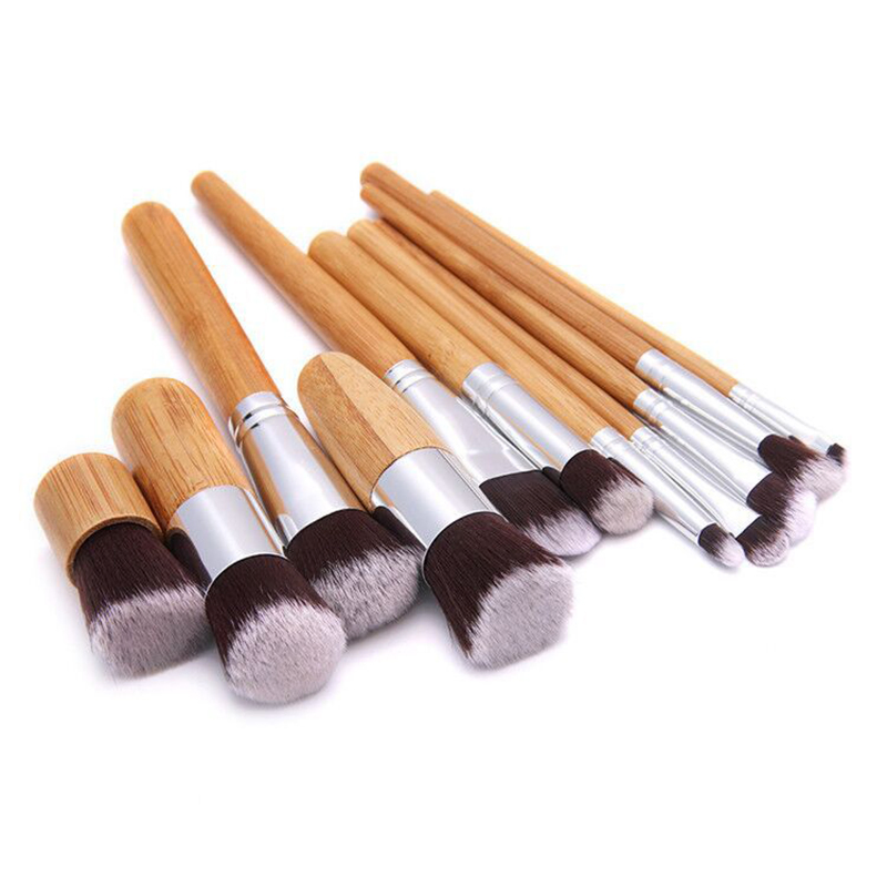 Conjunto de Pincéis de Maquiagem com Cabo de Bambu Beautichen 11PCS Pincéis Sintéticos Kabuki para Pó, Blush, Contorno, Base, Corretivo e Sombras com Bolsa de Tecido