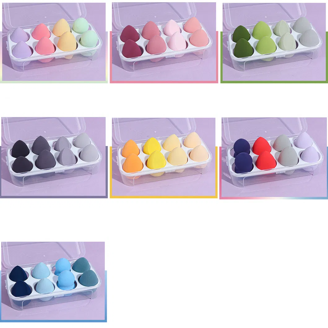 Atacado de Fábrica Logo Laser Microfibra 8PCS Conjunto Livre de Látex Caixa de Embalagem Multicolorida Nude Lavanda Esponja de Maquiagem do Fornecedor