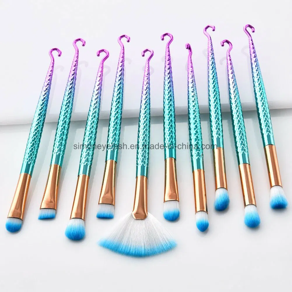 Novos 10PCS/Set Pincéis de Maquiagem de Sereia Fish Hooks Cosméticos Pincel de Corretivo Pincel de Delineador