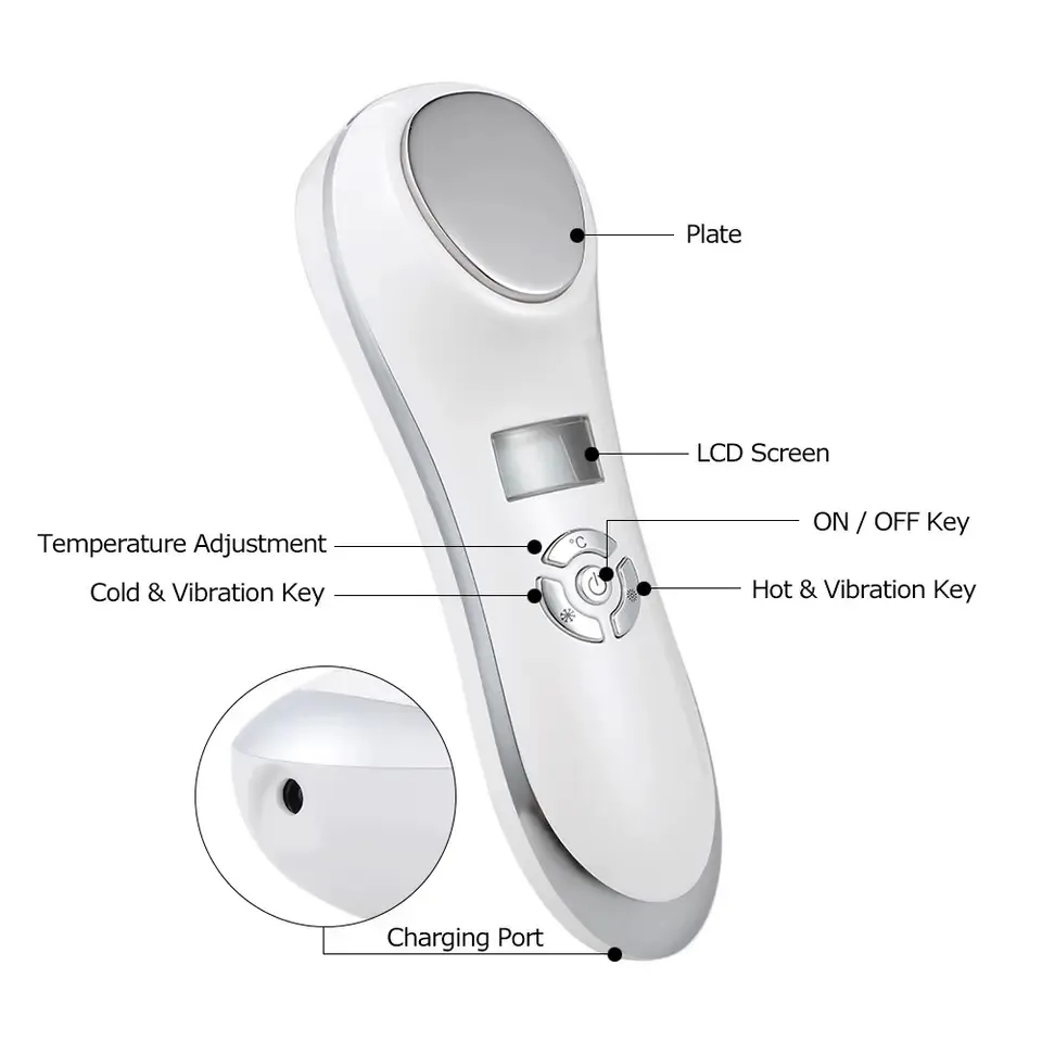 Facial Hot Warm Moisturizing Tighten Skin Shrink Pore Massage LCD Screen Anti Aging Wrinkle Hot Cold Sonic Vibrating Massager