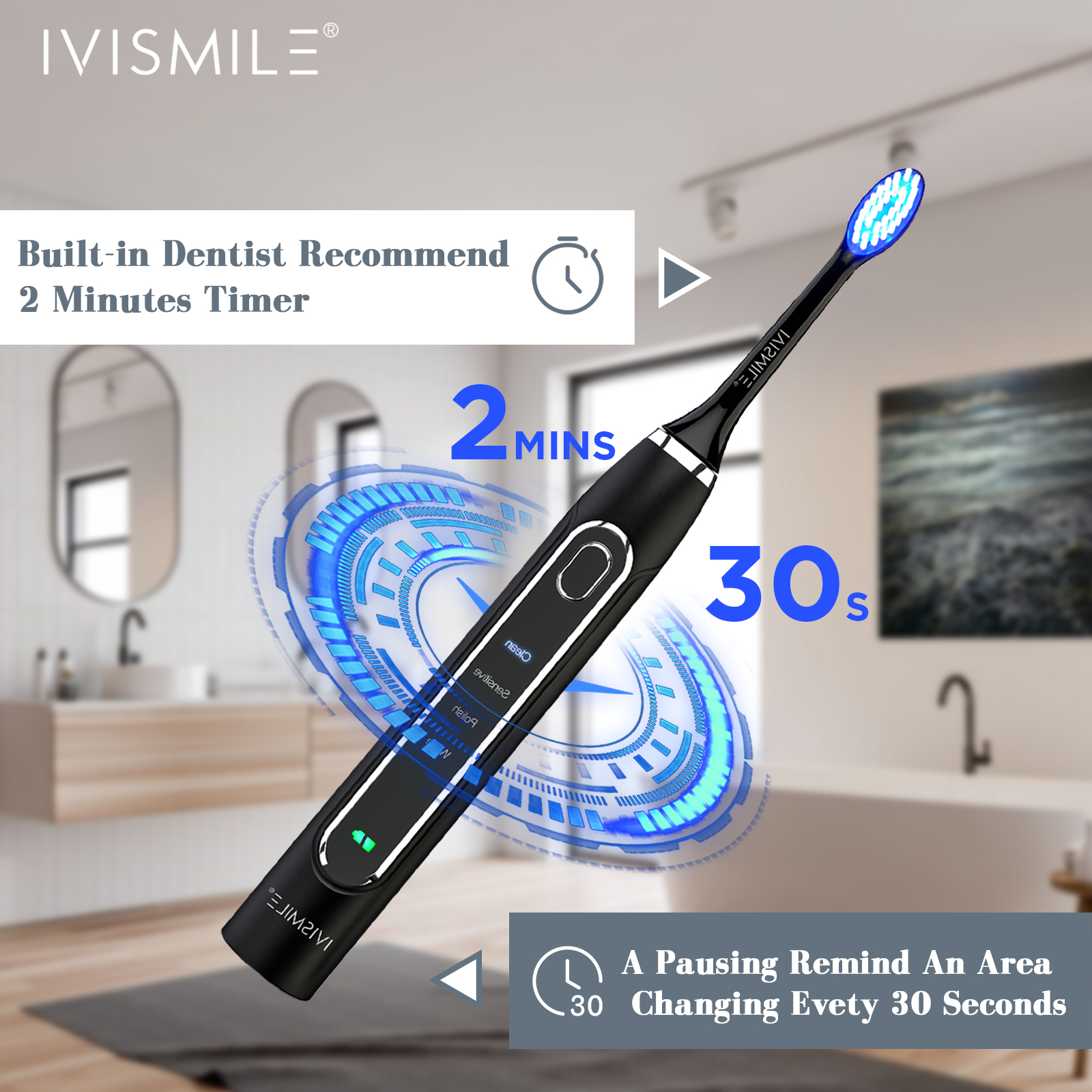 2025 Popular Electric Toothbrush Custom Logo IPX7 Waterproof Smart Blue Light Sonic Electric Toothbrush With 4 Cleaning Modes