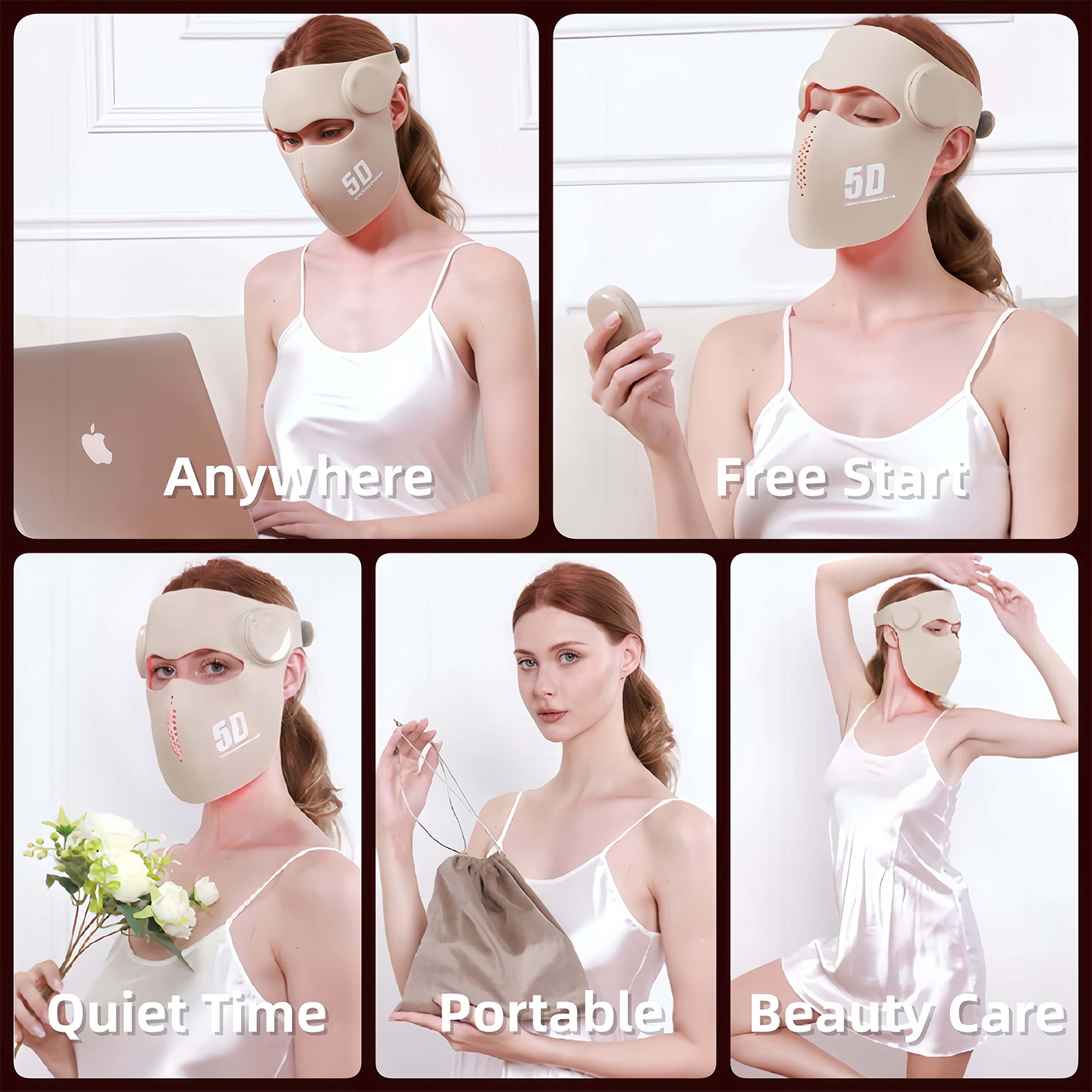Portable 105mw Soft Silicone LED Laser Face Mask Handheld EU/US Plug 460 660 850 1064nm Red Light Skin Care 1440mAh Battery