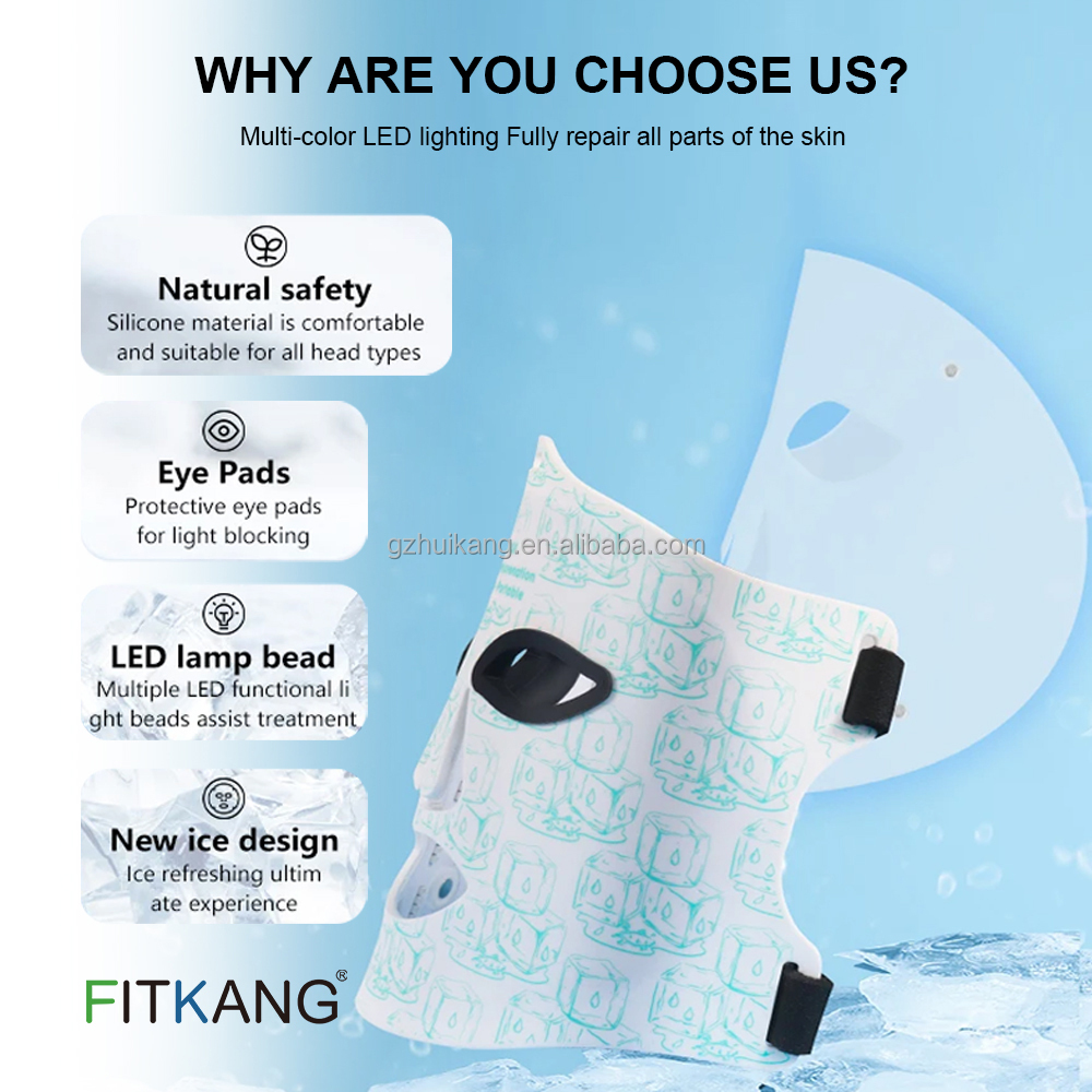 Fitkang OEM Custom Beauty Ice Mask Led Face Light Therapy Medical Grade Infrared Light Red Light Therapy Face Ice Mask