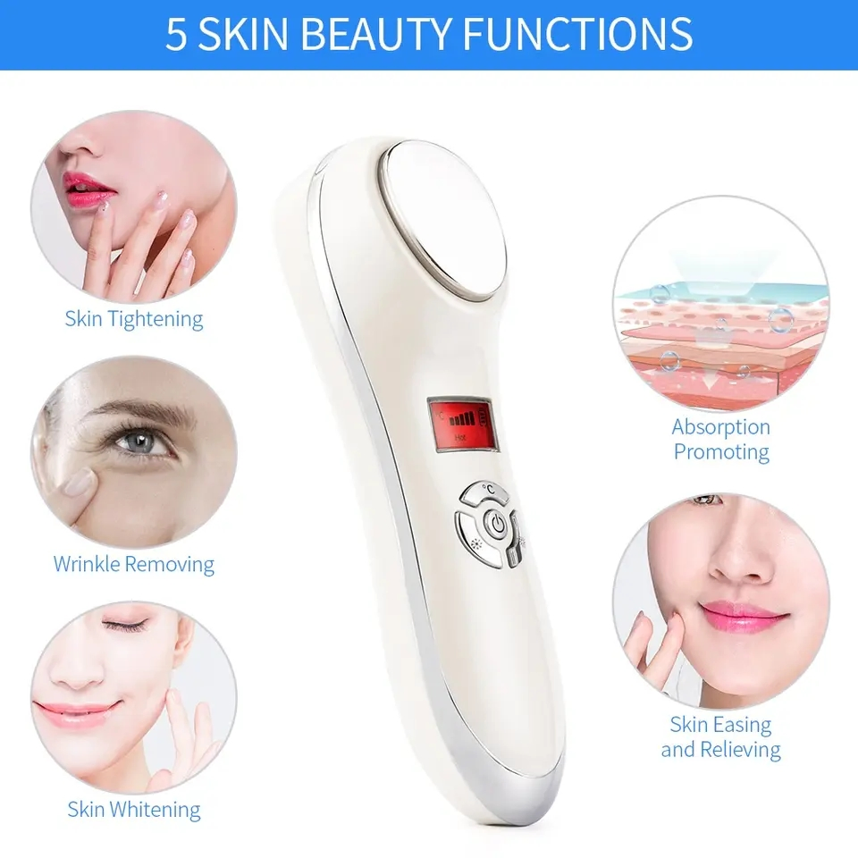Facial Hot Warm Moisturizing Tighten Skin Shrink Pore Massage LCD Screen Anti Aging Wrinkle Hot Cold Sonic Vibrating Massager