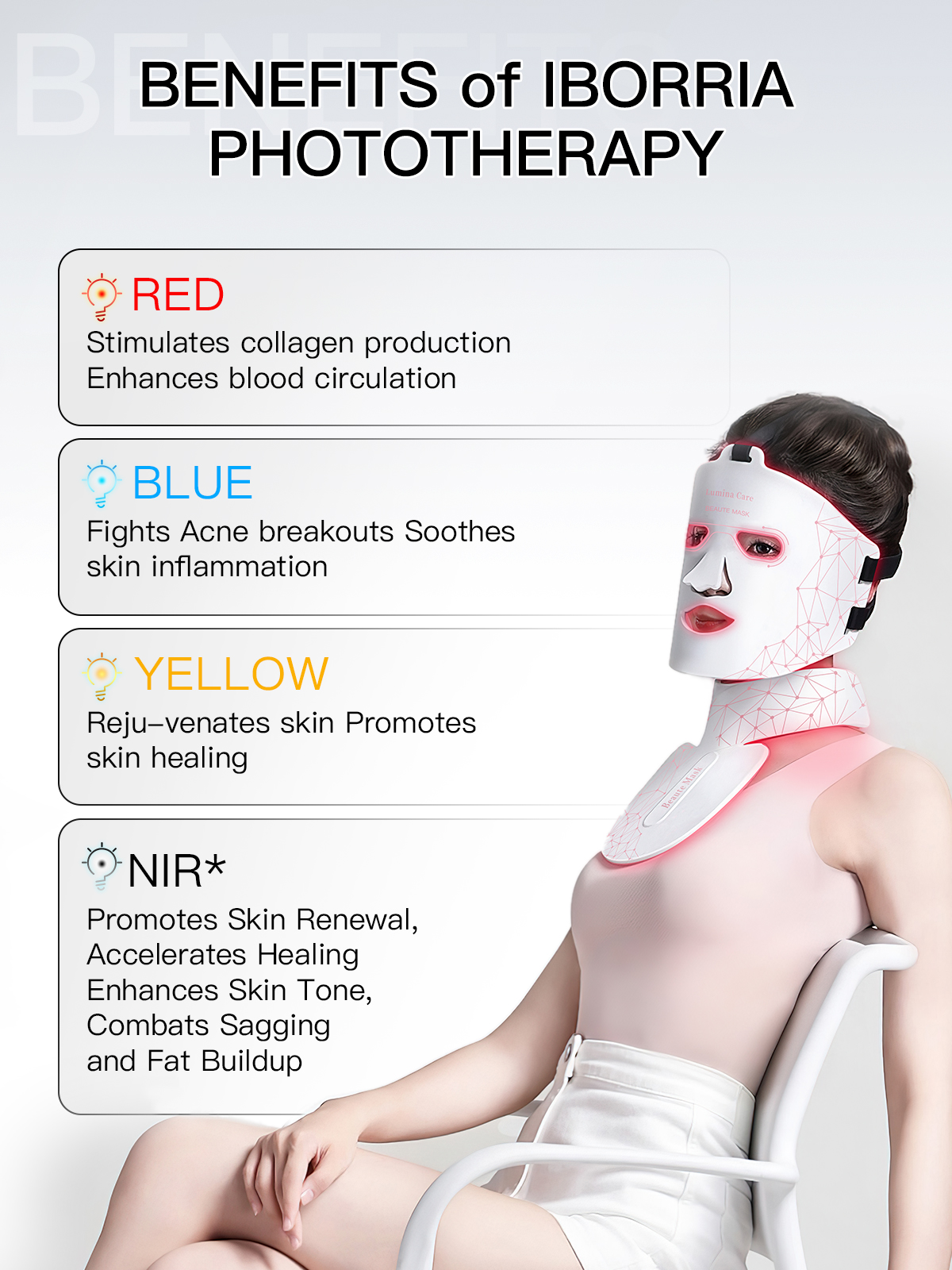 Infra Red Light Therapy Mask Face Collagen Electrical Led Face Neck Mask Infrared Red Light Facial Therapy