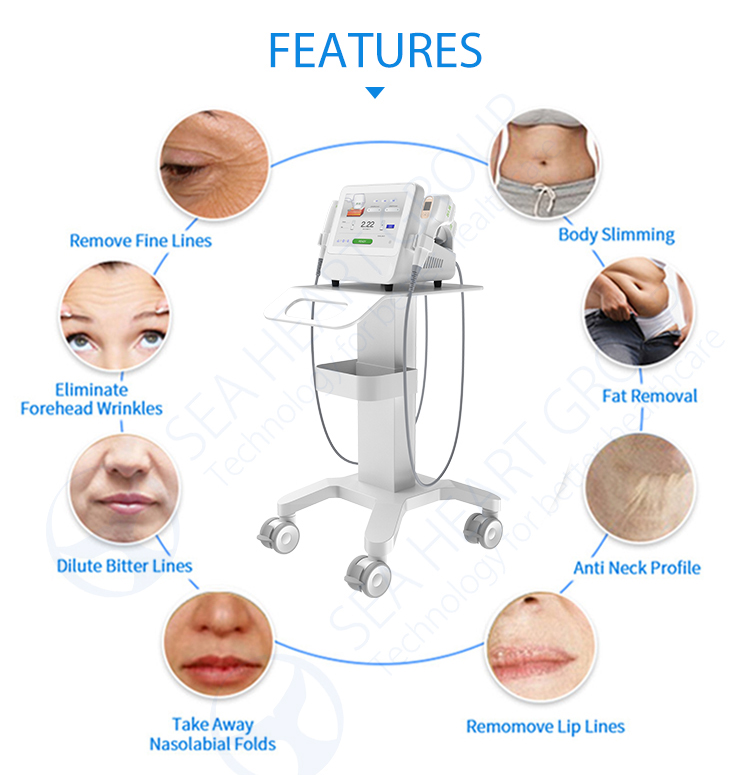 Seaheart Dual Handle 2in1 Hifu Rf Face Eyes Body Cartridges 12D Anti-aging Skin Tightening Face Lifting Beauty Machine