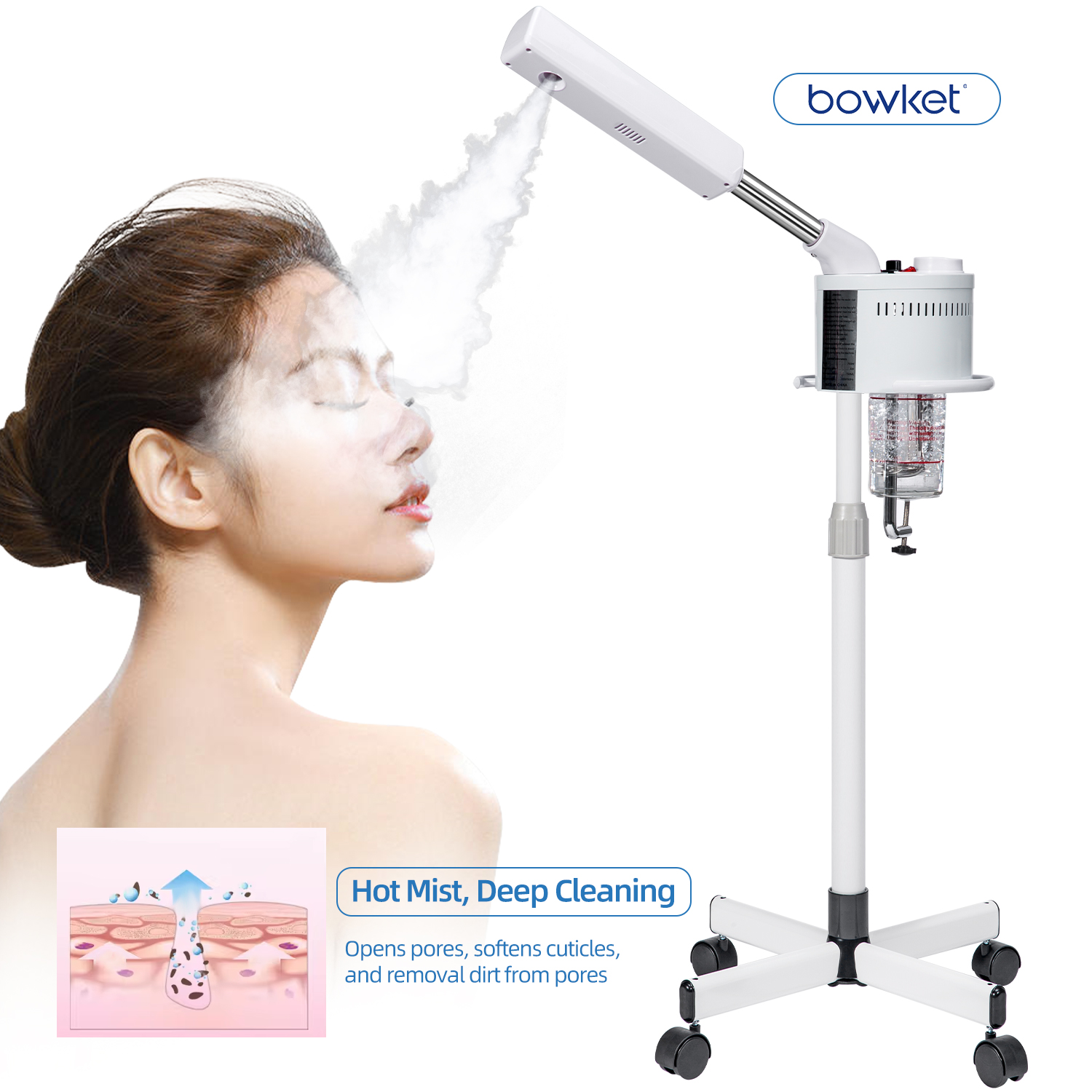 BOWKET Portable Facial Mist Sprayer Hot Steamer Nano Oxygen Facial Spray Machine for Face Care Machine in Salon