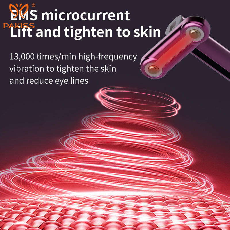 Pakiss EMS Microcurrent Eye Massager Wand with 43℃ Warm Compress &amp; Red Light Therapy, Heated Vibration Device for Dark Circles