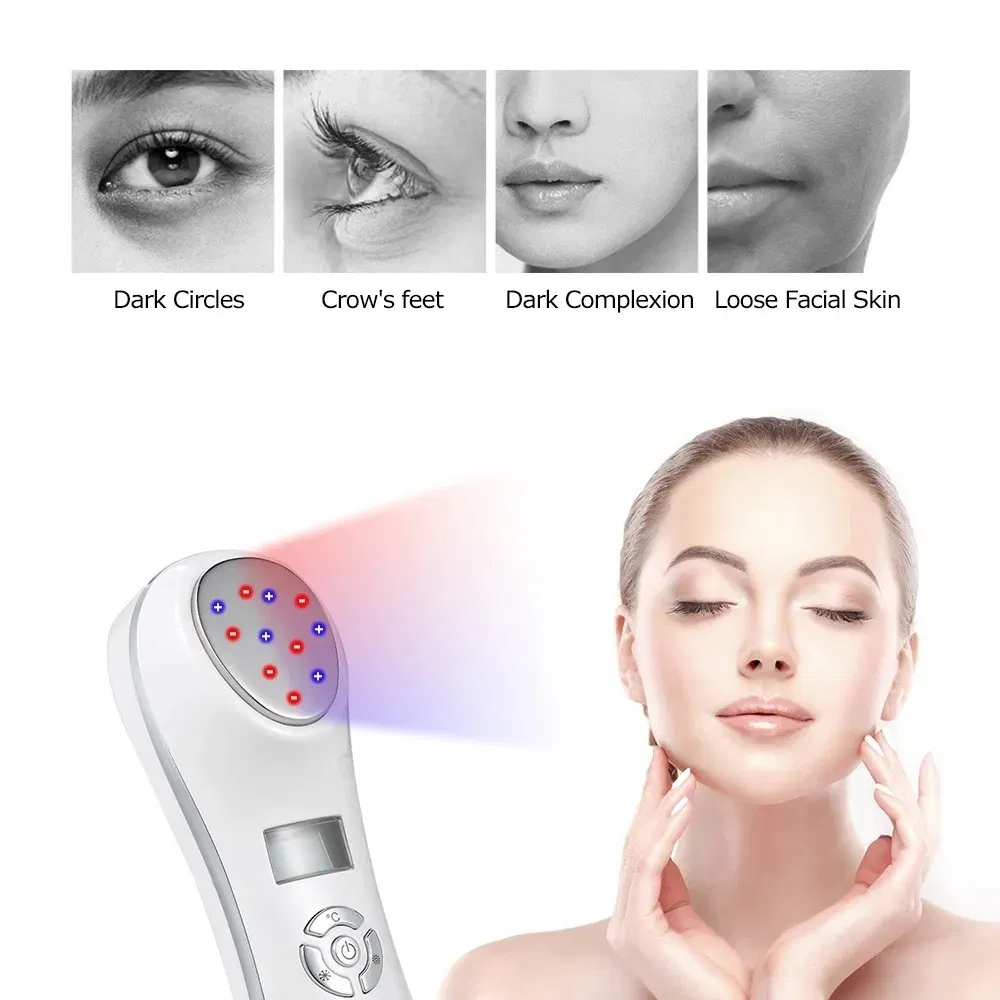 Facial Hot Warm Moisturizing Tighten Skin Shrink Pore Massage LCD Screen Anti Aging Wrinkle Hot Cold Sonic Vibrating Massager