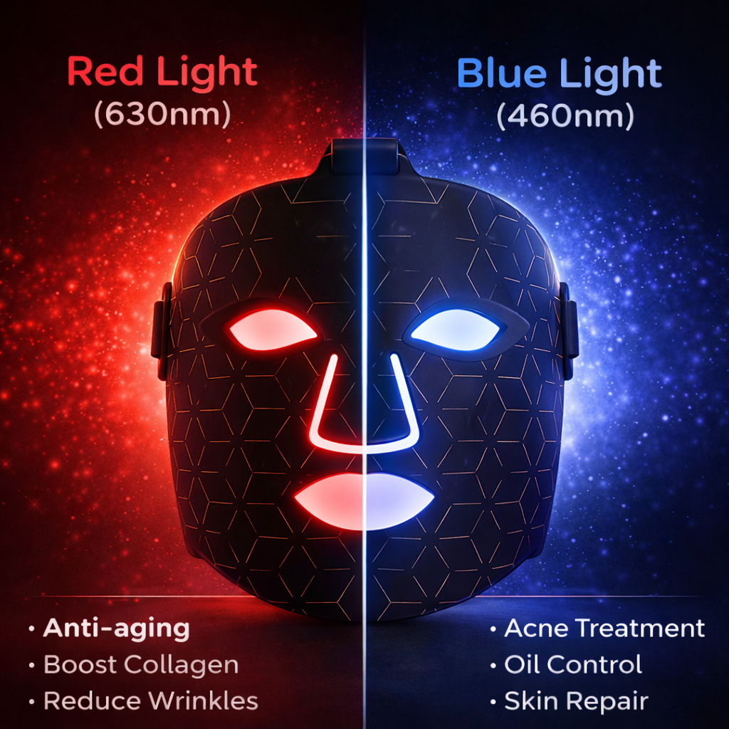 Sunsred Red Light Therapy Mask 4 Modes Wireless LED 3000mAh Rechargeable Timer Controlled 850nm/660nm Infrared LED Facial