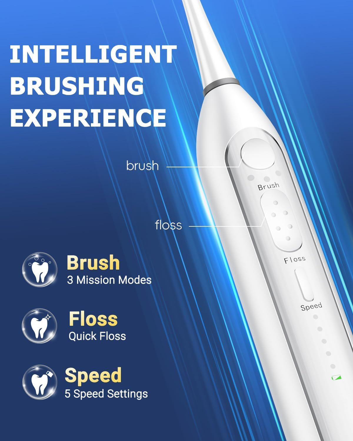3 in 1 Ultrasonic Toothbrush &amp; Oral Irrigator Tooth Cleaner with 3 Working Modes: Brushing &amp; Flossing &amp; Both IPX7 Waterproof