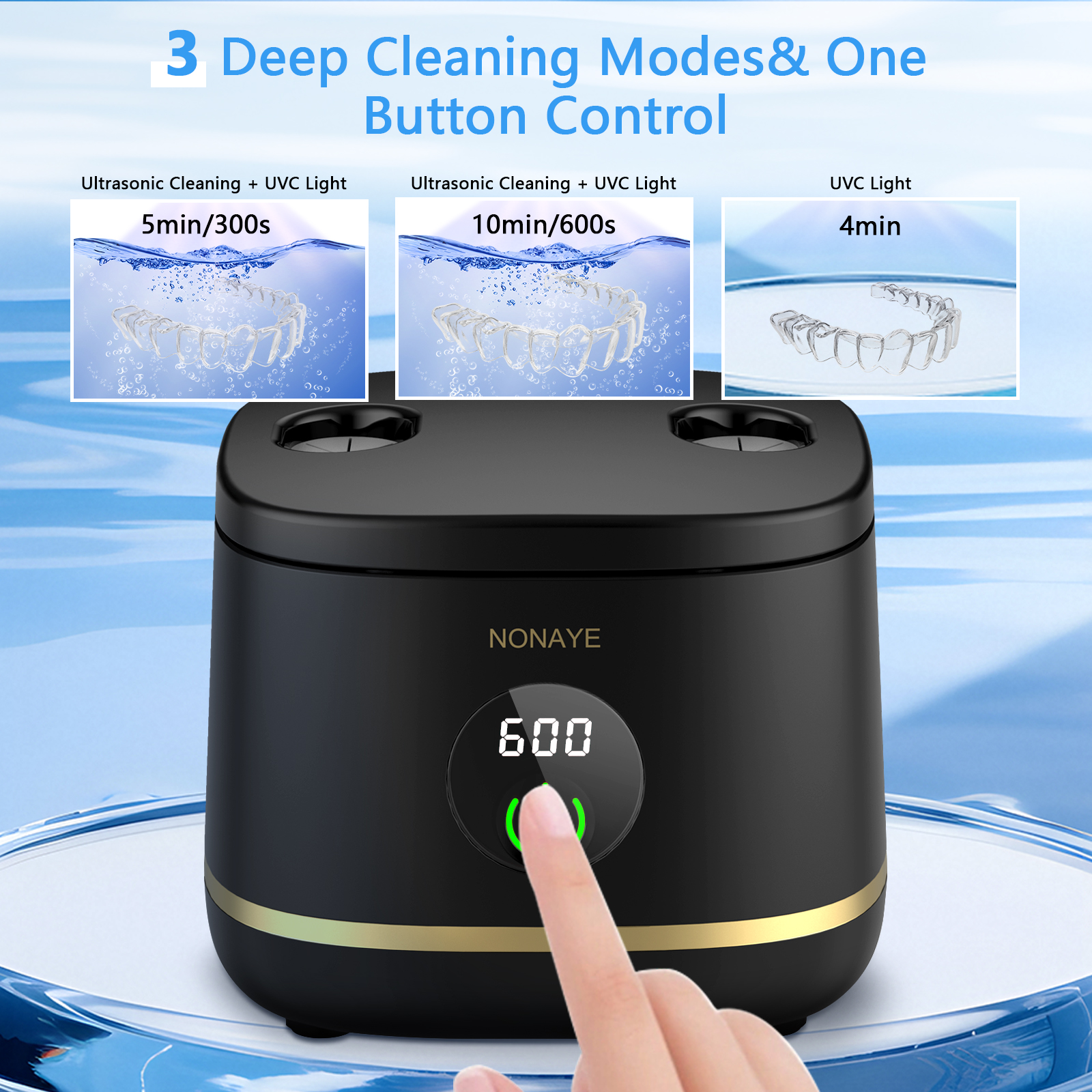 Mini Ultrasonic Transducer Cleaner Aligner Portable Black Ultrasonic Denture Cleaner With UV Function