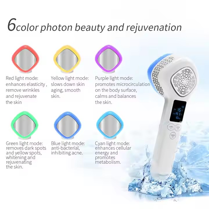 2025 New Arrival 6 Color Light Face Beauty Machine Cold and Hot Hammer Facial Lifting Skin Tightening Cooling Massager