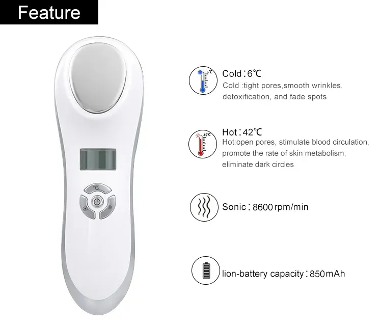 Facial Hot Warm Moisturizing Tighten Skin Shrink Pore Massage LCD Screen Anti Aging Wrinkle Hot Cold Sonic Vibrating Massager