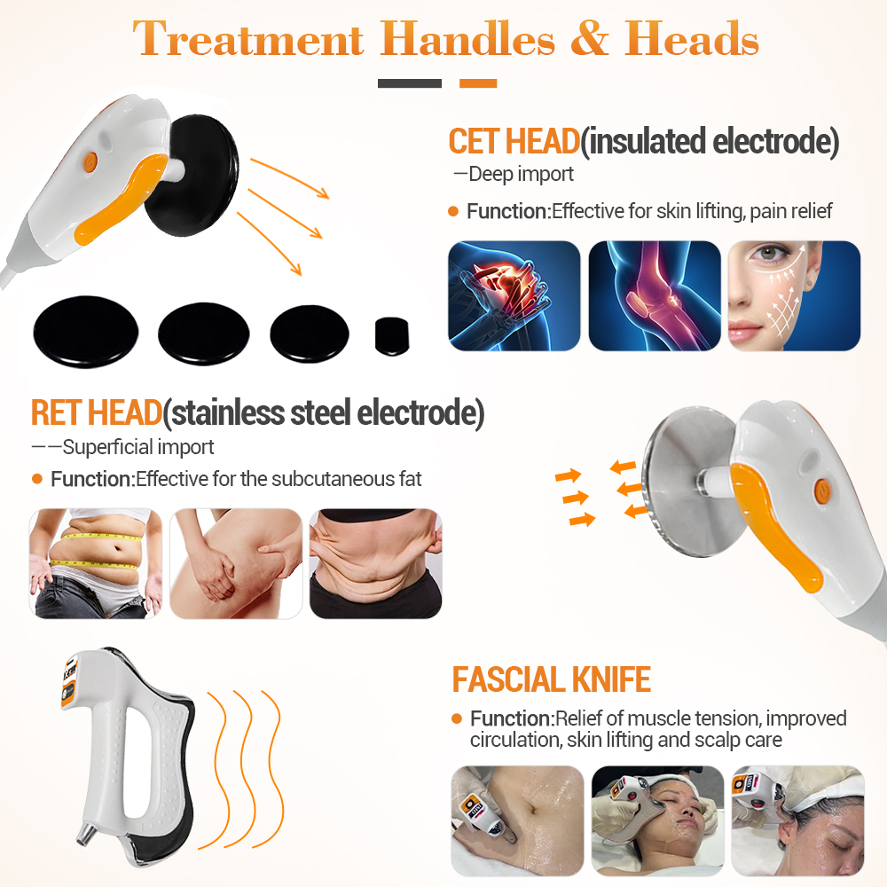 2024z 3in1 448khz RET CET RF Deep Skin Lifting Cellulite Removal Tecar Therapy Physiotherapy Machine with BIO Fascial Knife