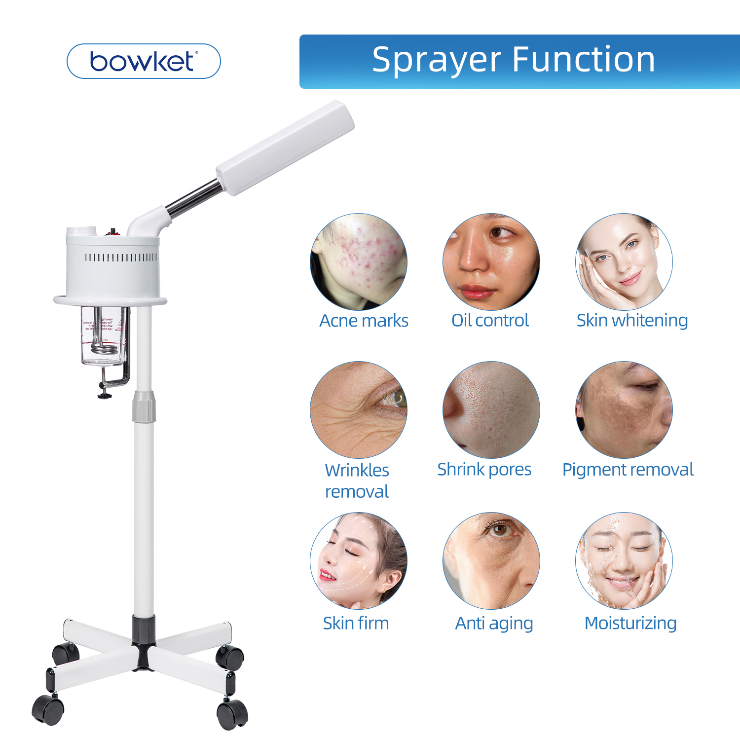 BOWKET Portable Facial Mist Sprayer Hot Steamer Nano Oxygen Facial Spray Machine for Face Care Machine in Salon