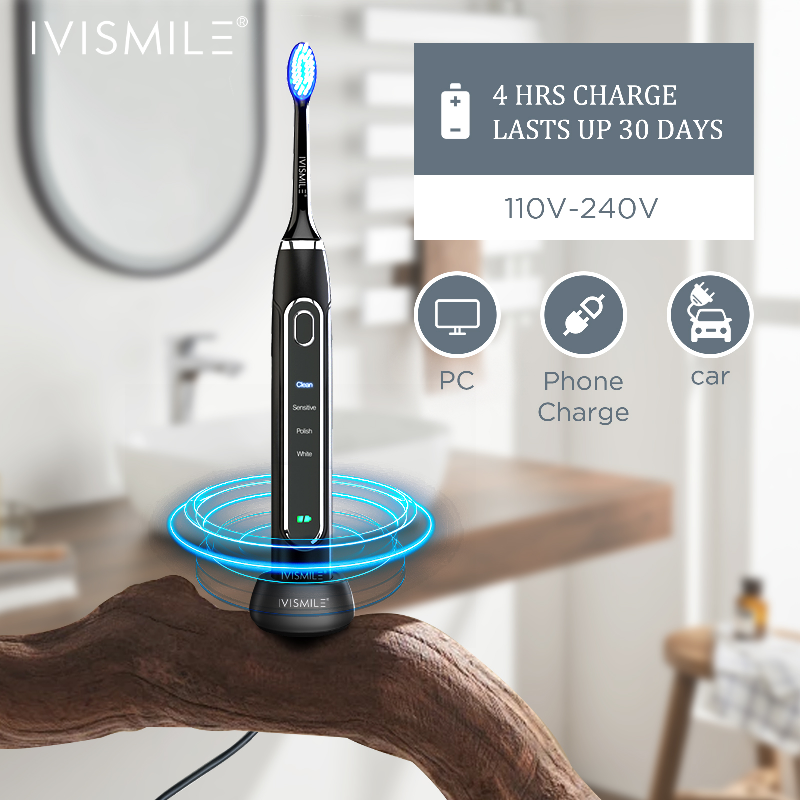 2025 Popular Electric Toothbrush Custom Logo IPX7 Waterproof Smart Blue Light Sonic Electric Toothbrush With 4 Cleaning Modes