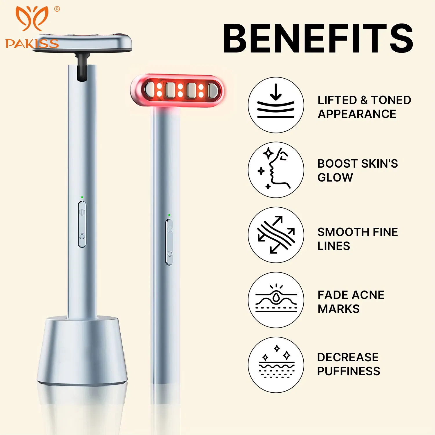 7-Color LED Therapy + EMS Microcurrent Eye Massager Wand for Home Use