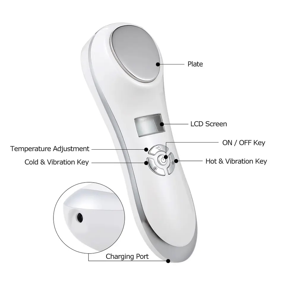 Facial Hot Warm Moisturizing Tighten Skin Shrink Pore Massage LCD Screen Anti Aging Wrinkle Hot Cold Sonic Vibrating Massager