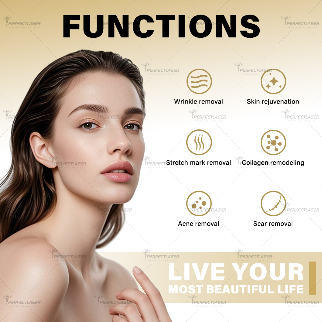 Perfectlaser Vacuum Suction Assited Fractional Microneedling RF Machine Gold RF Skin Tightening Scar Wrinkle Acne Removal Device
