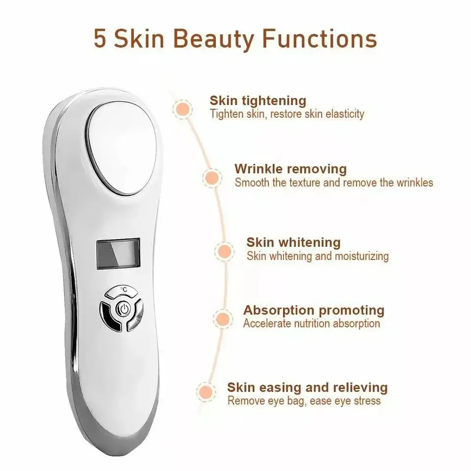 Facial Hot Warm Moisturizing Tighten Skin Shrink Pore Massage LCD Screen Anti Aging Wrinkle Hot Cold Sonic Vibrating Massager