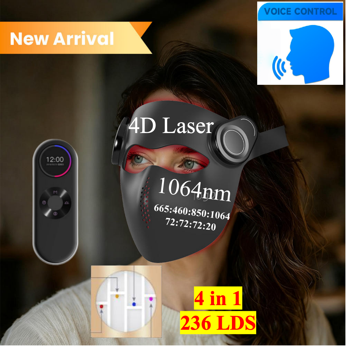 AQSHE M4 4d Laser 1064 nm Voice Control Laser Red Light Therapy Face Led Light Therapy Medical Grade Red Light Therapy Mask