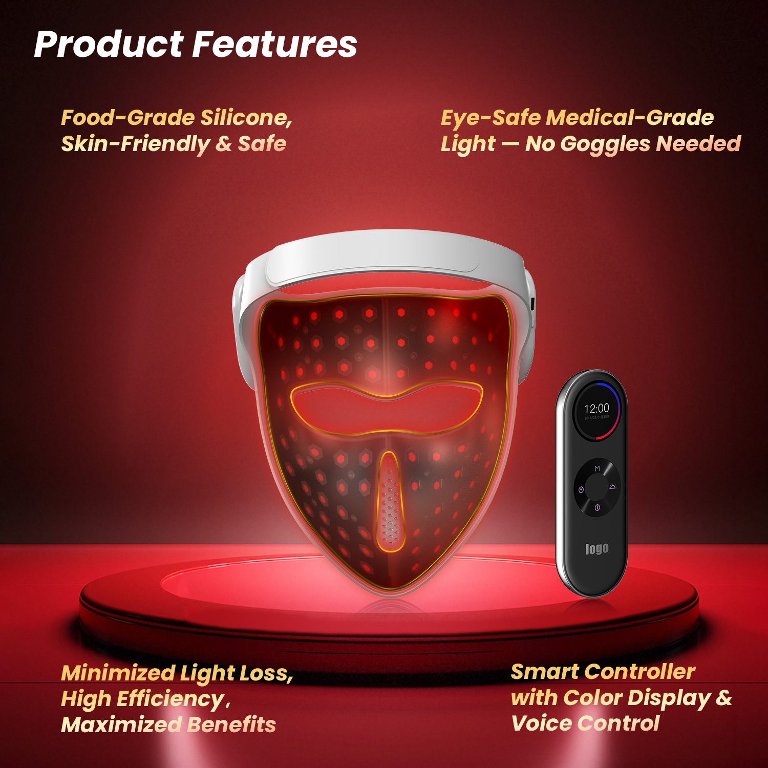 IDEATHERAPY Voice Control Laser LED Red Light Therapy Face Led Face Light Therapy Medical Grade Red Light Therapy Mask