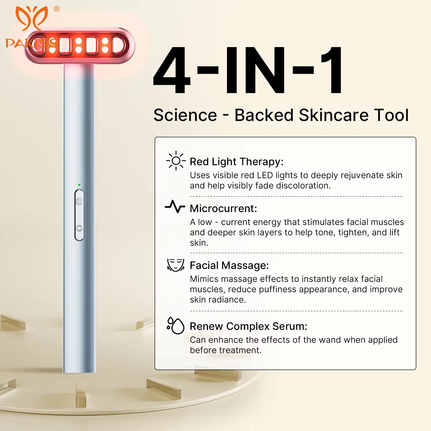 7-Color LED Therapy + EMS Microcurrent Eye Massager Wand for Home Use