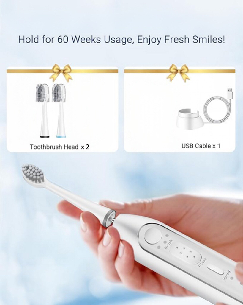 3 in 1 Ultrasonic Toothbrush &amp; Oral Irrigator Tooth Cleaner with 3 Working Modes: Brushing &amp; Flossing &amp; Both IPX7 Waterproof
