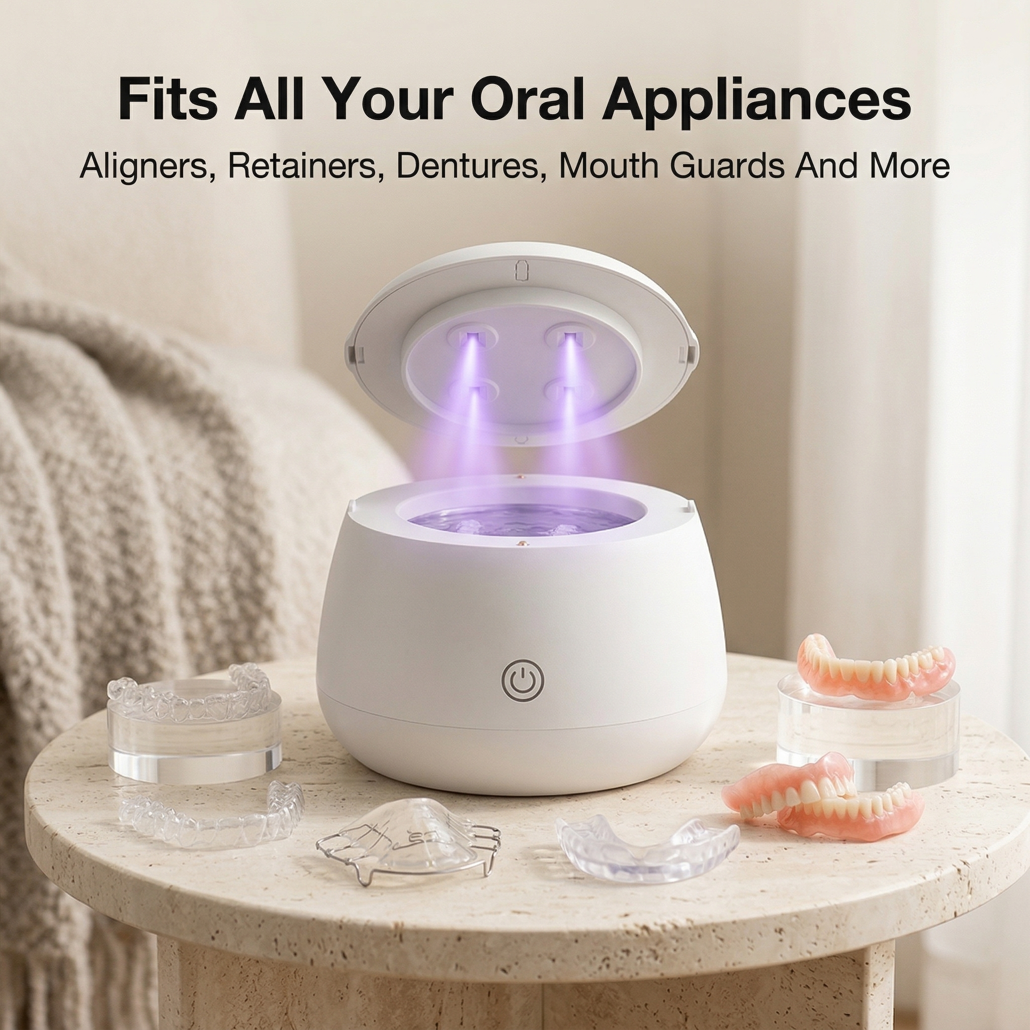 OEM IPX7 Waterproof Ultrasonic UV Dental Cleaner With 200ml Stainless Tank Household Dental Pod Ultrasonic Cleaner for Aligner