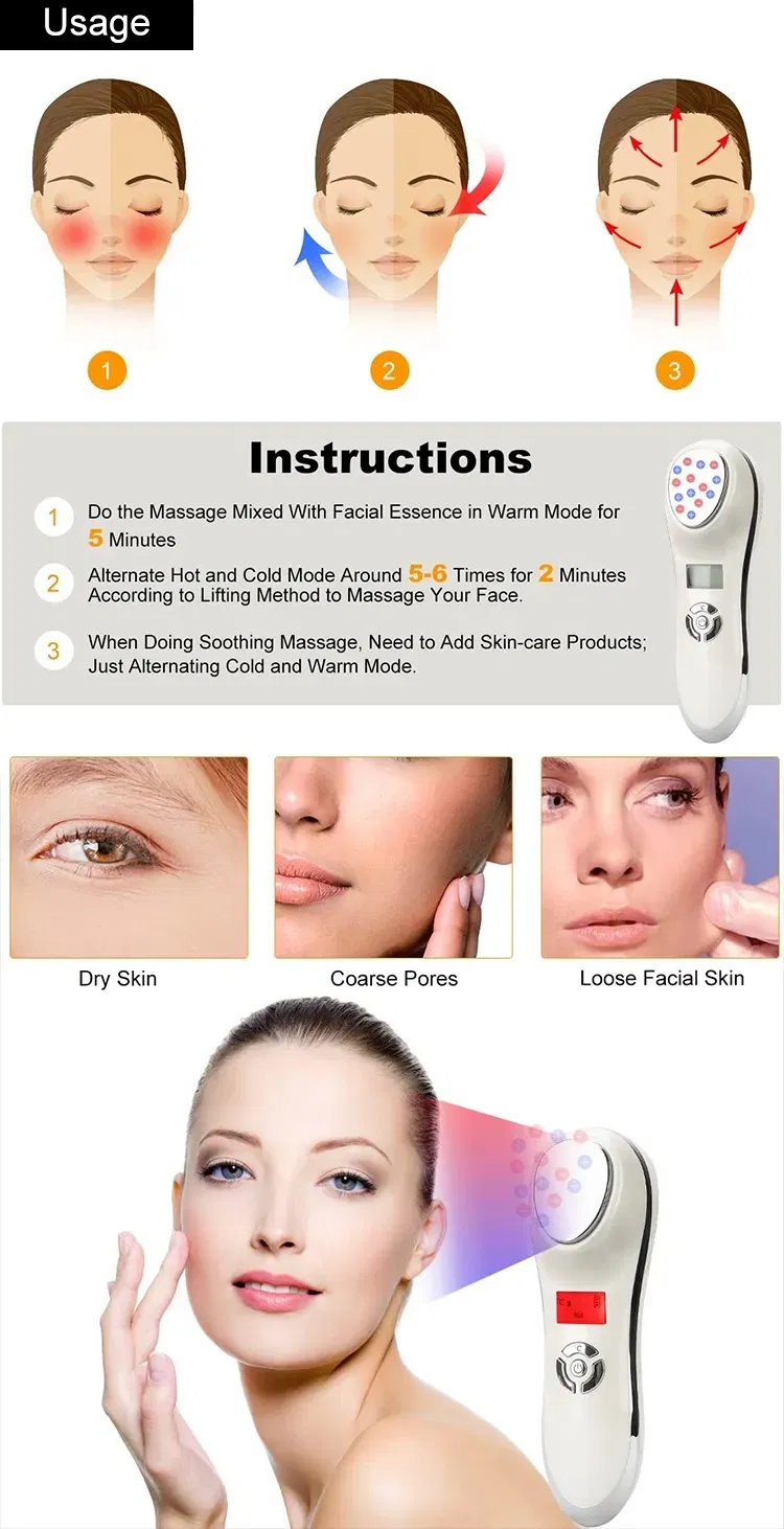 Facial Hot Warm Moisturizing Tighten Skin Shrink Pore Massage LCD Screen Anti Aging Wrinkle Hot Cold Sonic Vibrating Massager