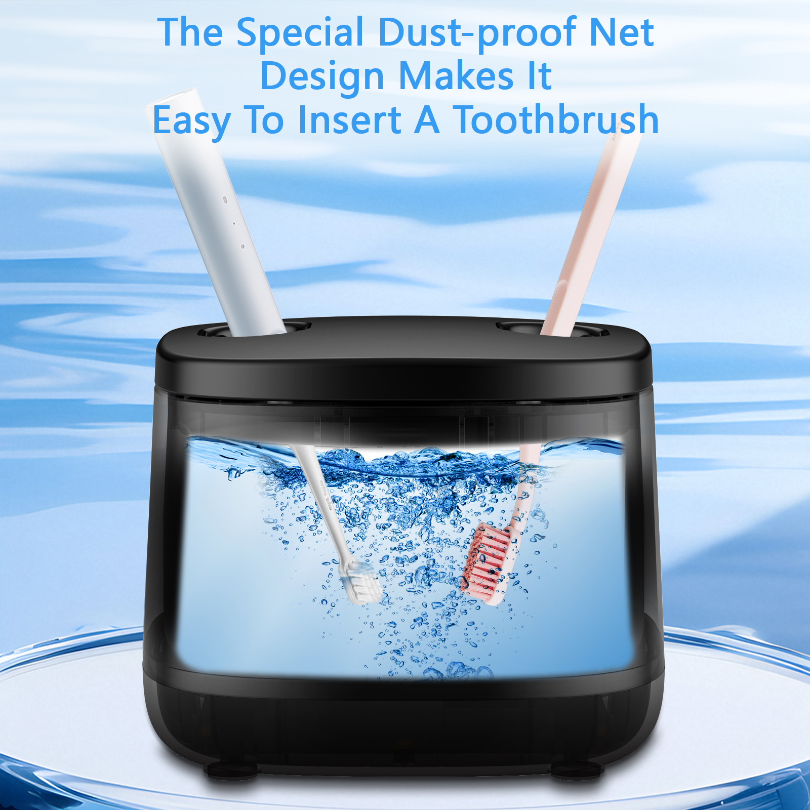 Mini Ultrasonic Transducer Cleaner Aligner Portable Black Ultrasonic Denture Cleaner With UV Function