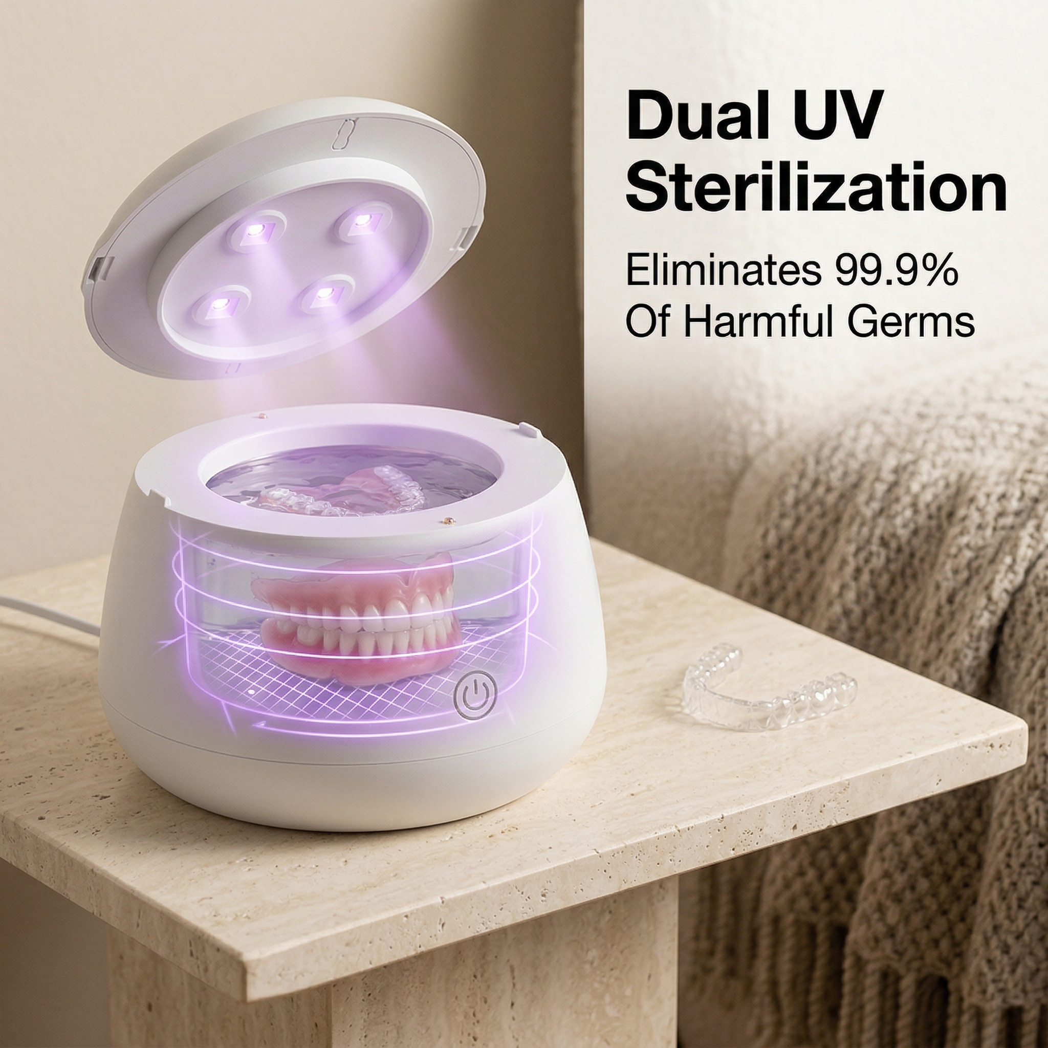 OEM IPX7 Waterproof Ultrasonic UV Dental Cleaner With 200ml Stainless Tank Household Dental Pod Ultrasonic Cleaner for Aligner
