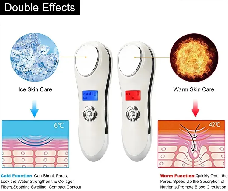 Facial Hot Warm Moisturizing Tighten Skin Shrink Pore Massage LCD Screen Anti Aging Wrinkle Hot Cold Sonic Vibrating Massager