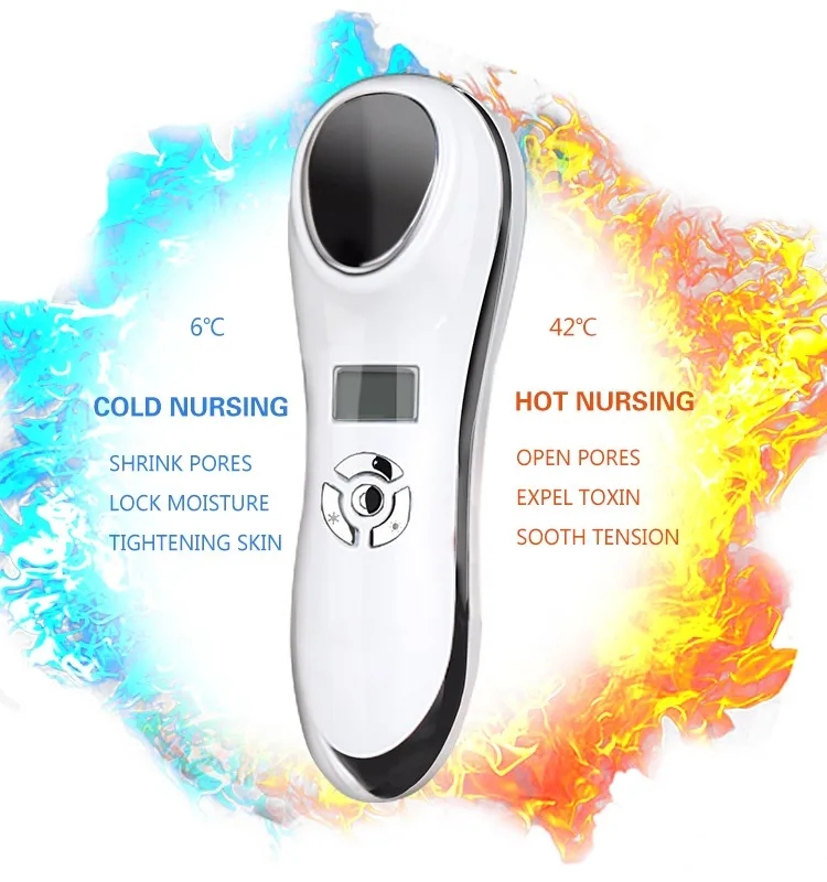 Facial Hot Warm Moisturizing Tighten Skin Shrink Pore Massage LCD Screen Anti Aging Wrinkle Hot Cold Sonic Vibrating Massager