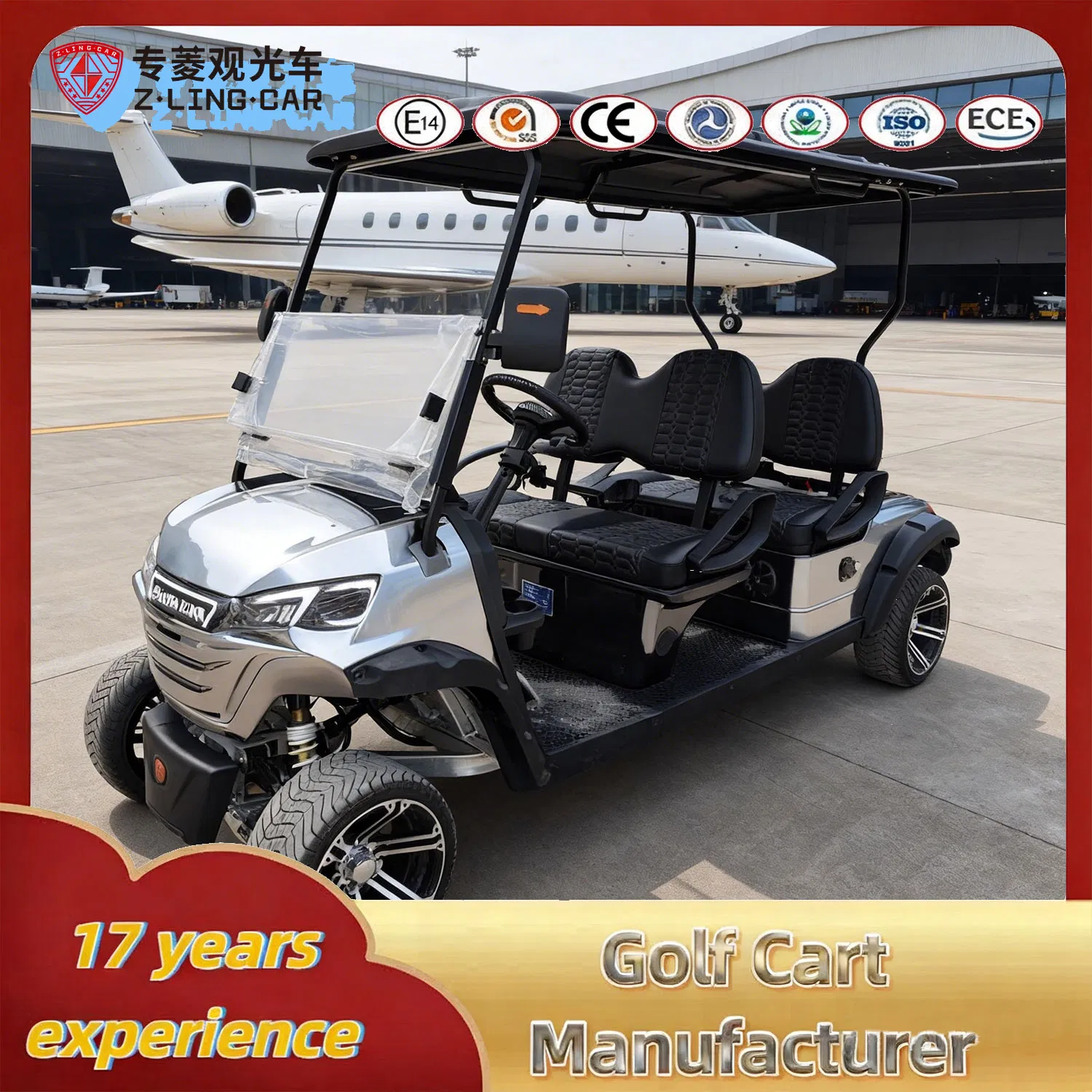 Zlingcar 4 Seat Electric Golf Cart Hotel Guest Pickup Service Sunshade Roof Comfortable Seating