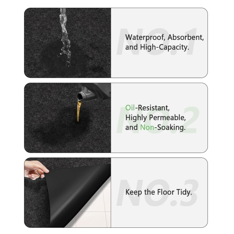 (Direct Factory) Oil Drip Mat for Garage Driveway, Reusable Felt Oil Spill Absorbent Pad with Rubber Backing for Motorcycle Car
