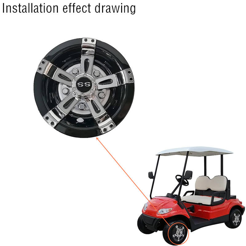 Golf Cart Wheel Hub Cover 8 Inch Set of 4 Universal Golf Cart Wheel Covers in Brilliant Chrome and Gloss Black Finish