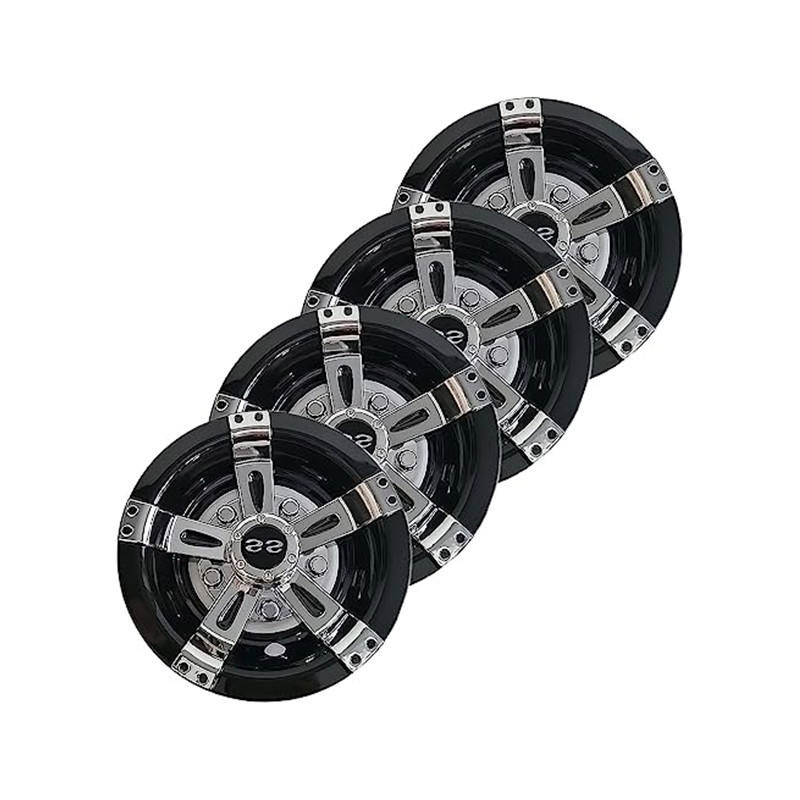 Golf Cart Wheel Hub Cover 8 Inch Set of 4 Universal Golf Cart Wheel Covers in Brilliant Chrome and Gloss Black Finish
