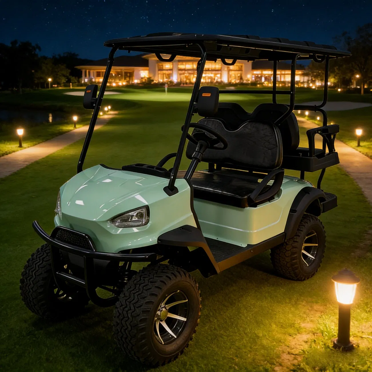 2+2 4 Person Electric Lifted Golf Cart with Injection Molds Durable Roof