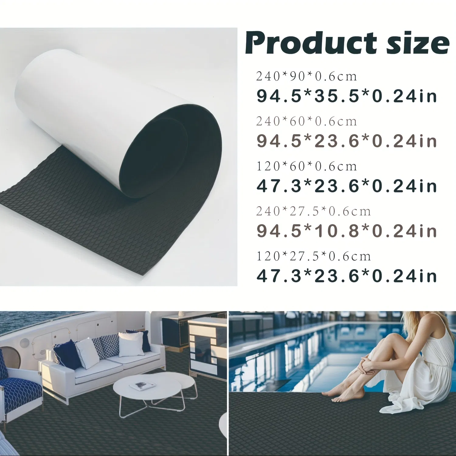 EVA Anti-Slip Mat for Ship Deck Flooring, Black Small Diamond Design, Waterproof