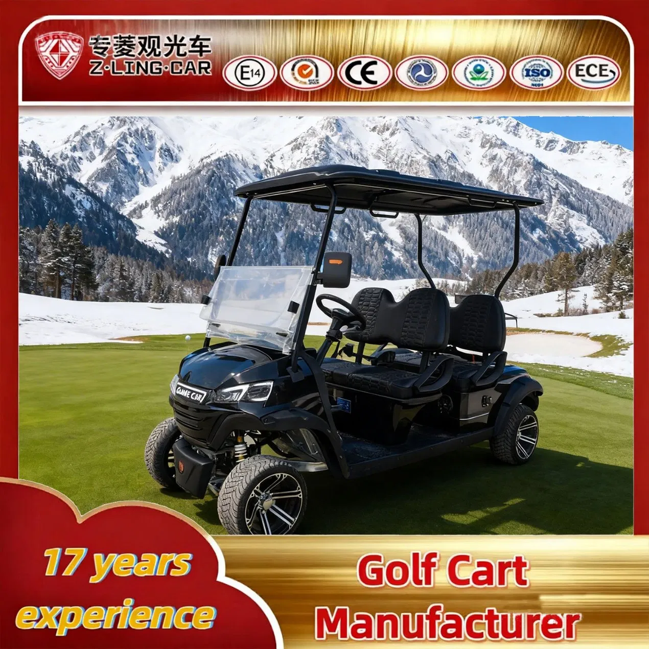 Zlingcar 4 Seat Electric Golf Cart Hotel Guest Pickup Service Sunshade Roof Comfortable Seating