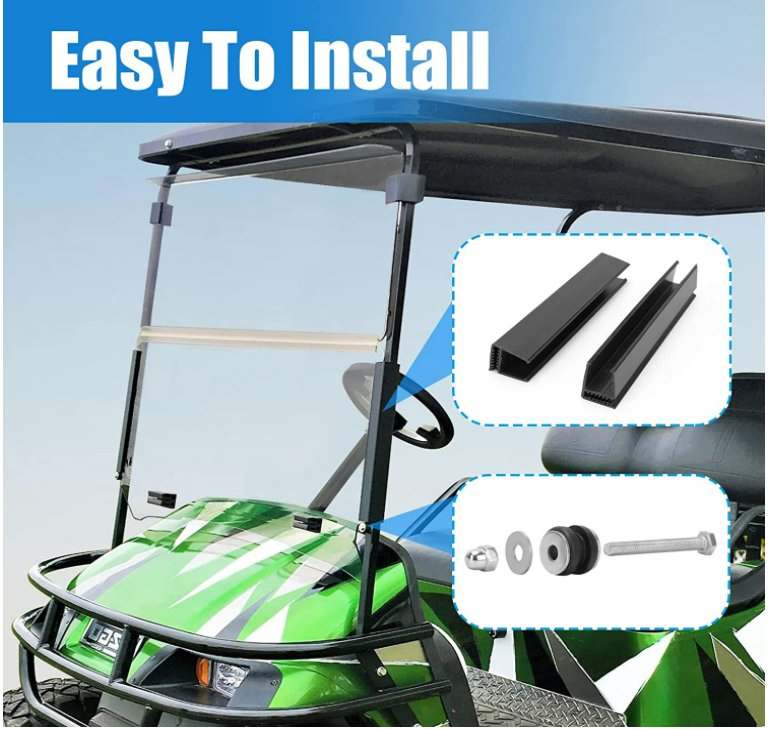 Fold Down Golf Cart Windshield Impact Resistant Acrylic Split Windshield