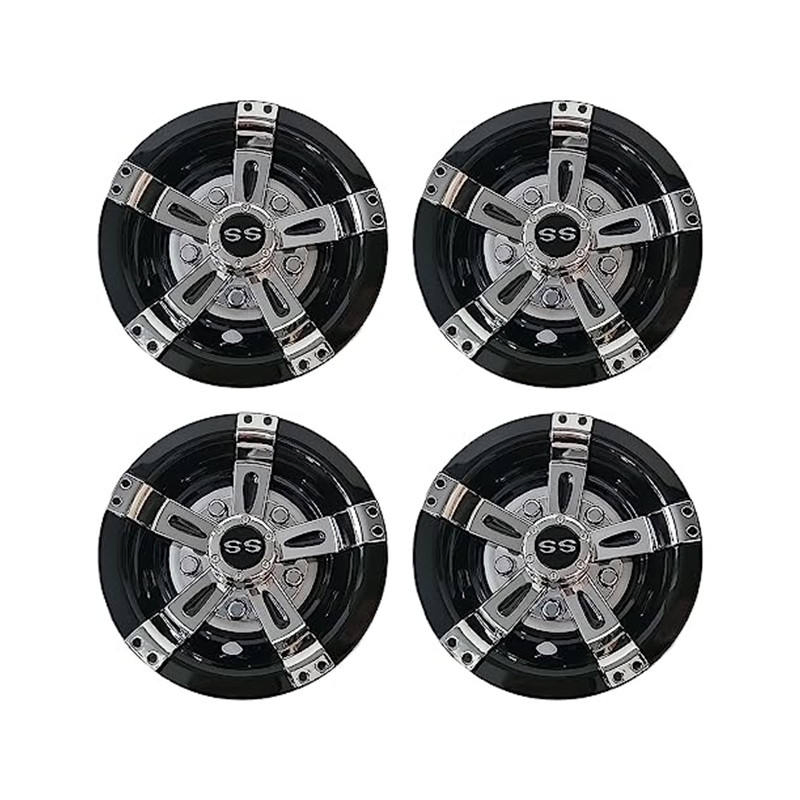 Golf Cart Wheel Hub Cover 8 Inch Set of 4 Universal Golf Cart Wheel Covers in Brilliant Chrome and Gloss Black Finish